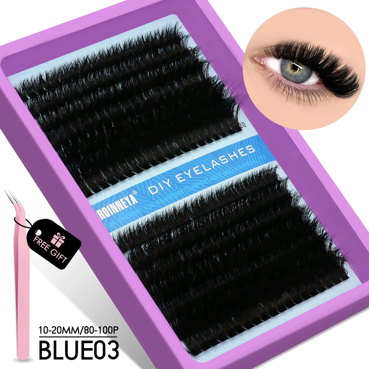 GROINNEYA Cluster Lashes Kit Individual Lashes Volume Mixed Tray 3D Faux Mink Lashes Wispy Eyelash Extension Makeup