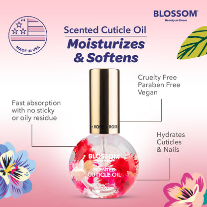 Cuticle Oil for Nails, Infused with Real Flowers, Rose, 0.5 Fl. Oz