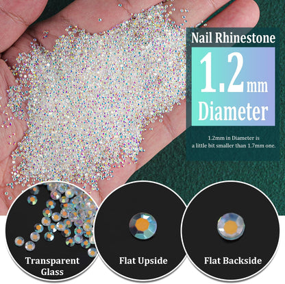 Tiny Nail Rhinestones 5000PCS 1.2Mm AB Mini Pixie Crystals for Nail Art