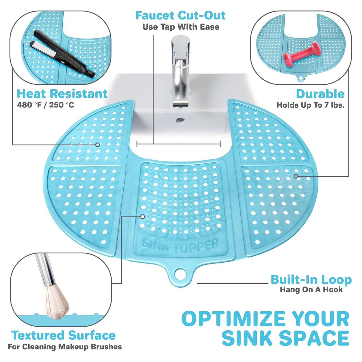 Bathroom Sink Cover for Counter Space, Standard Blue