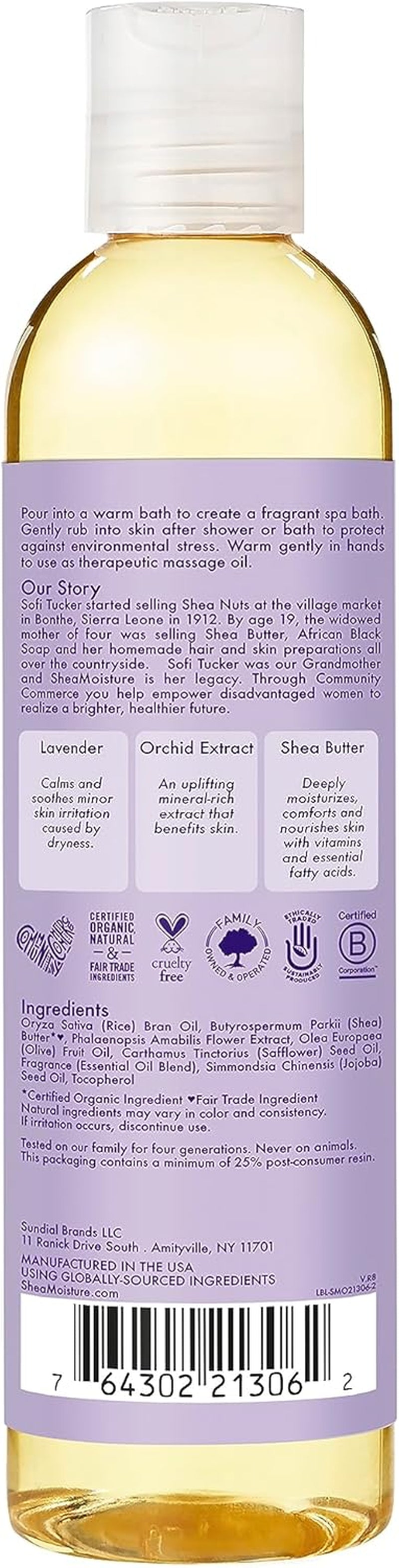 Sheamoisture Bath, Body and Massage Oil Lavender Wild Orchid Calming Moisturizer for Sensitive Skin 8 Oz