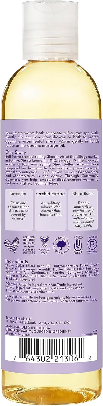 Sheamoisture Bath, Body and Massage Oil Lavender Wild Orchid Calming Moisturizer for Sensitive Skin 8 Oz