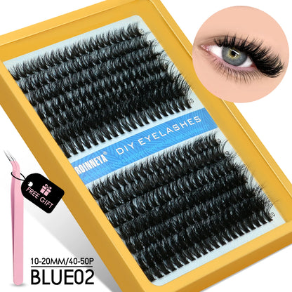 GROINNEYA Cluster Lashes Kit Individual Lashes Volume Mixed Tray 3D Faux Mink Lashes Wispy Eyelash Extension Makeup