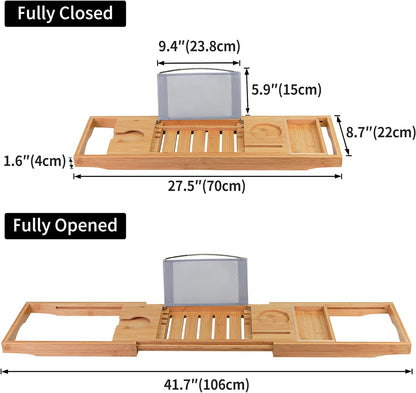 Bamboo Bathtub Caddy Tray for Tub, Adjustable Bath Table