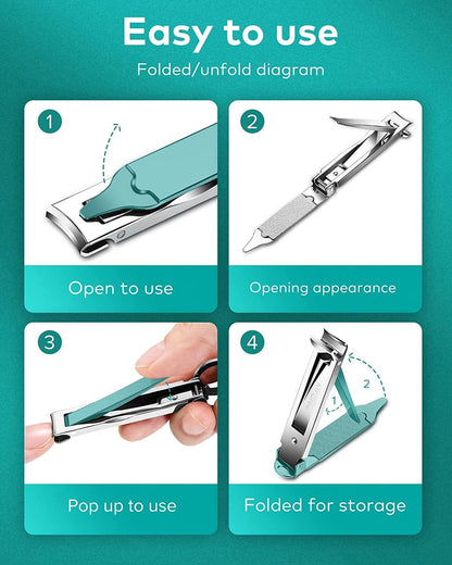 Portable Nail Clippersmedical Grade Stainless Steel Foldable Nail Cutter Ultra Slim Travel Design