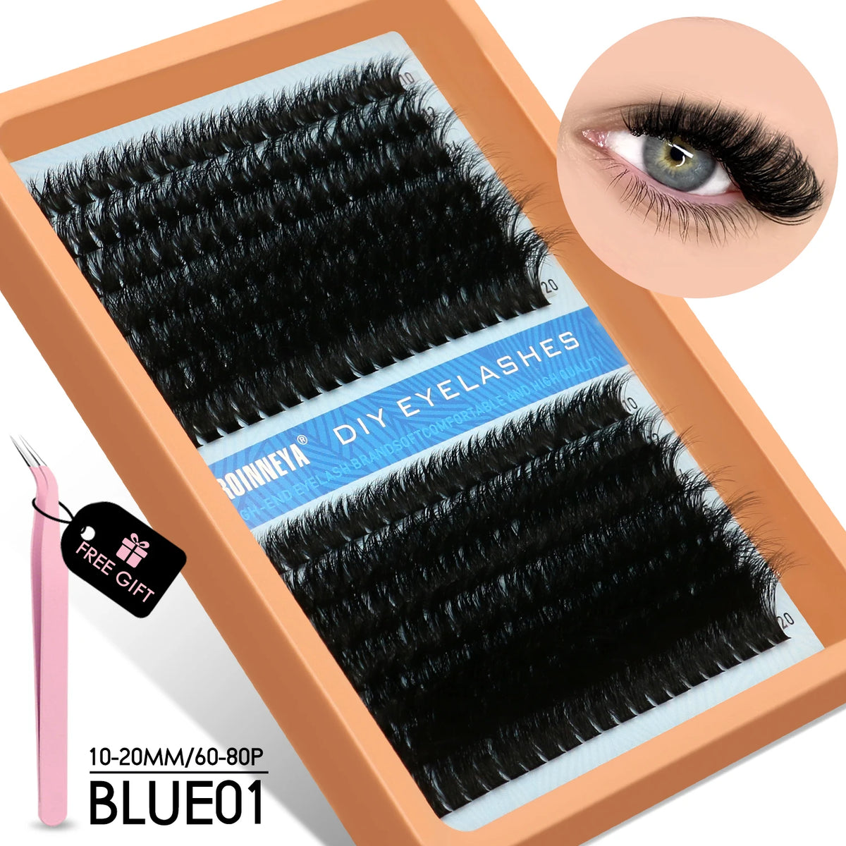 GROINNEYA Cluster Lashes Kit Individual Lashes Volume Mixed Tray 3D Faux Mink Lashes Wispy Eyelash Extension Makeup