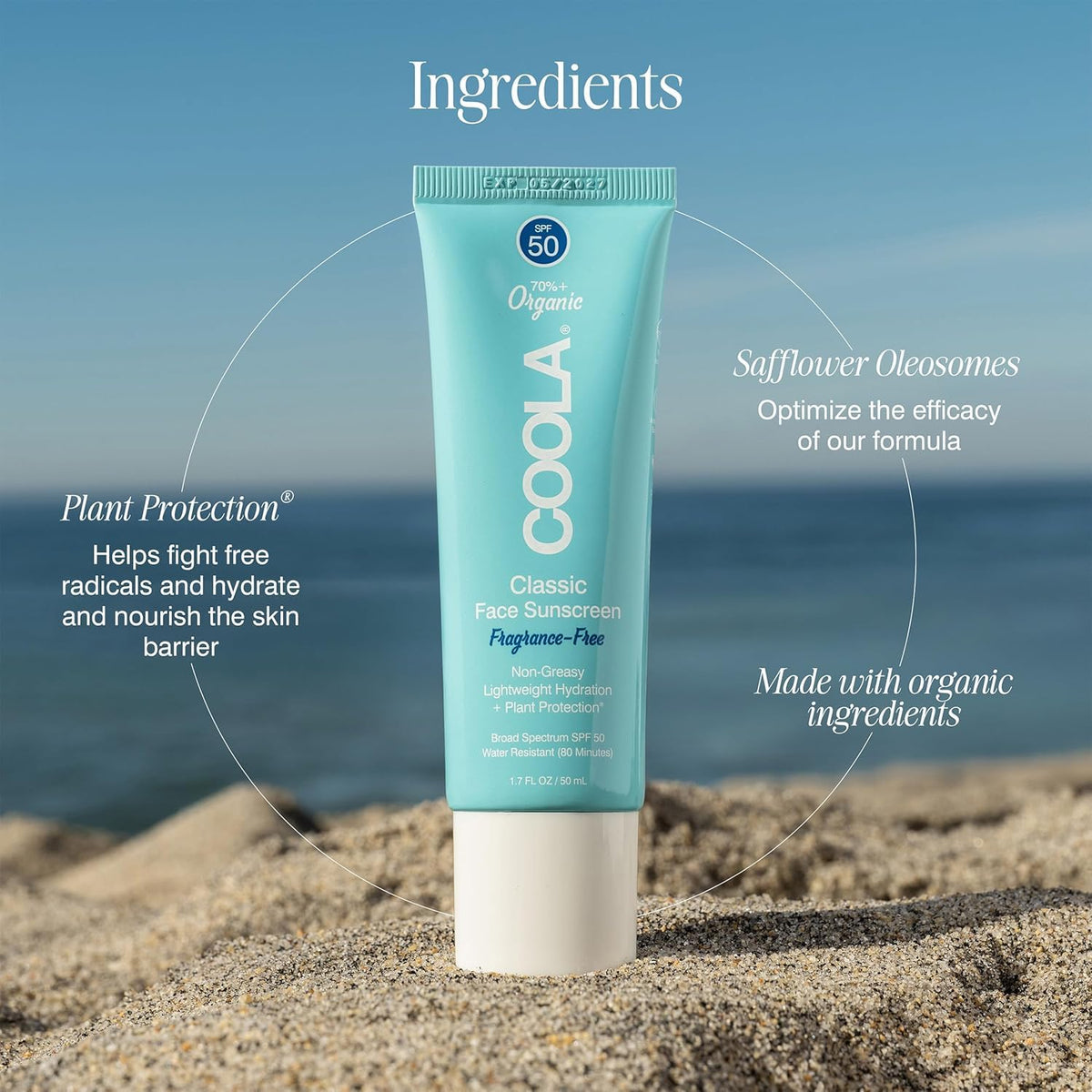 COOLA Face Sunscreen SPF 50 Lotion, Fragrance Free, 1.5 Oz