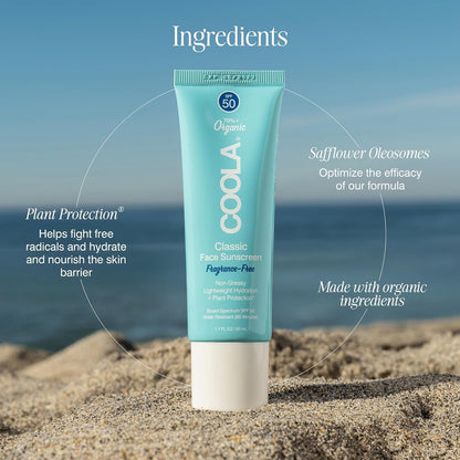 COOLA Face Sunscreen SPF 50 Lotion, Fragrance Free, 1.5 Oz