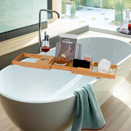Bamboo Bathtub Caddy Tray for Tub, Adjustable Bath Table