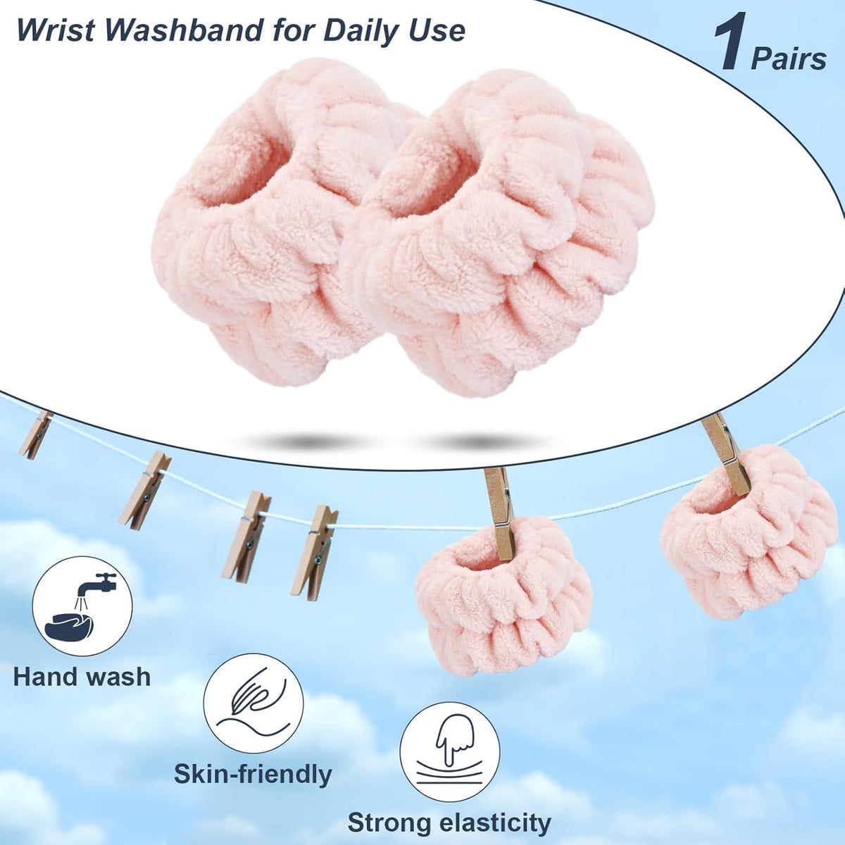 Wrist Bands for Washing Face, Spa Wristbands for Wash Face, Microfiber Wrist Towels Face Wash Skincare Wristbands, Arm Bands for Woman Children