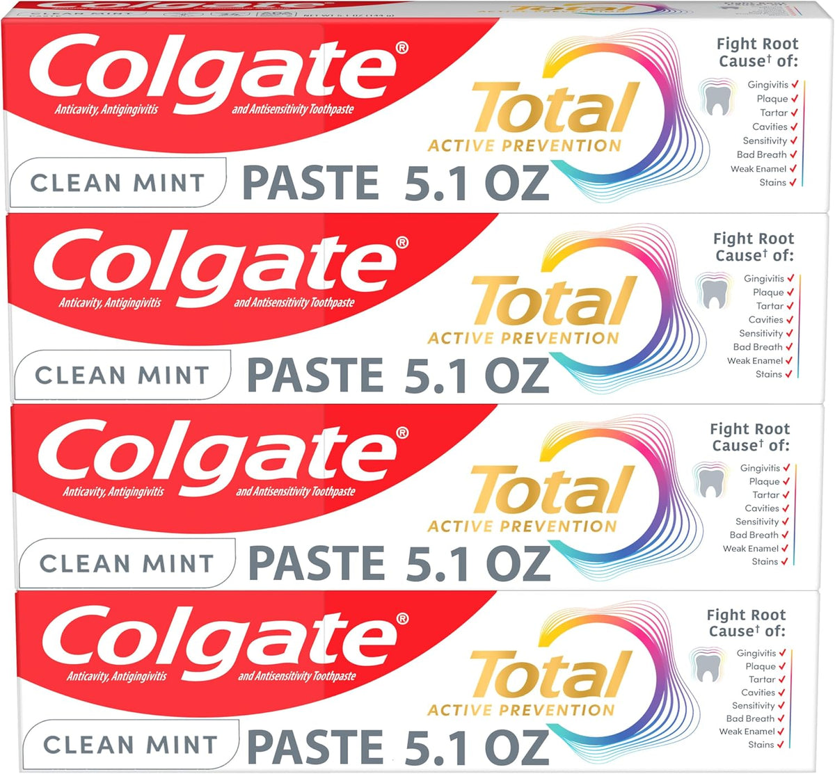 Total Fluoride Toothpaste, Clean Mint, 4 Pack, 5.1 Oz
