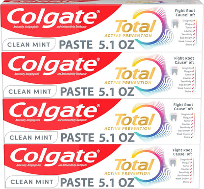 Total Fluoride Toothpaste, Clean Mint, 4 Pack, 5.1 Oz