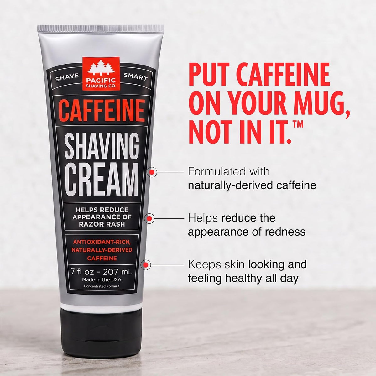 Caffeinated Shaving Cream - Shea Butter + Spearmint Antioxidant Shaving Cream with Caffeine - Clean Formula for a Hydrating, Redness Reducing + Irritation-Free Shave (7 Oz)