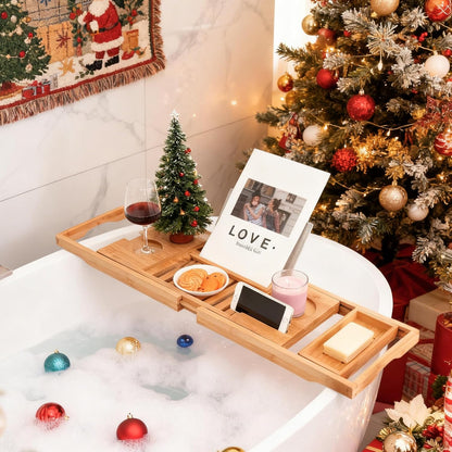 Bamboo Bathtub Caddy Tray for Tub, Adjustable Bath Table