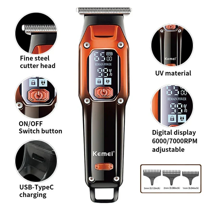 Professional Hair Clipper & Trimmer Rechargeable Barber