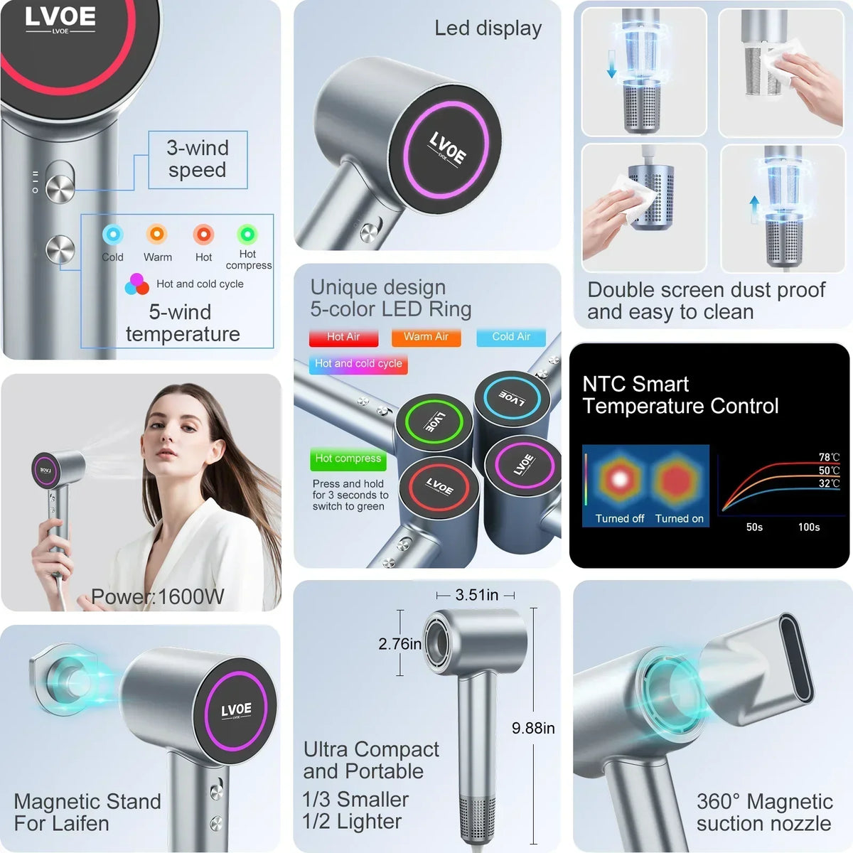 Professional High-Speed Hair Dryer 1600W