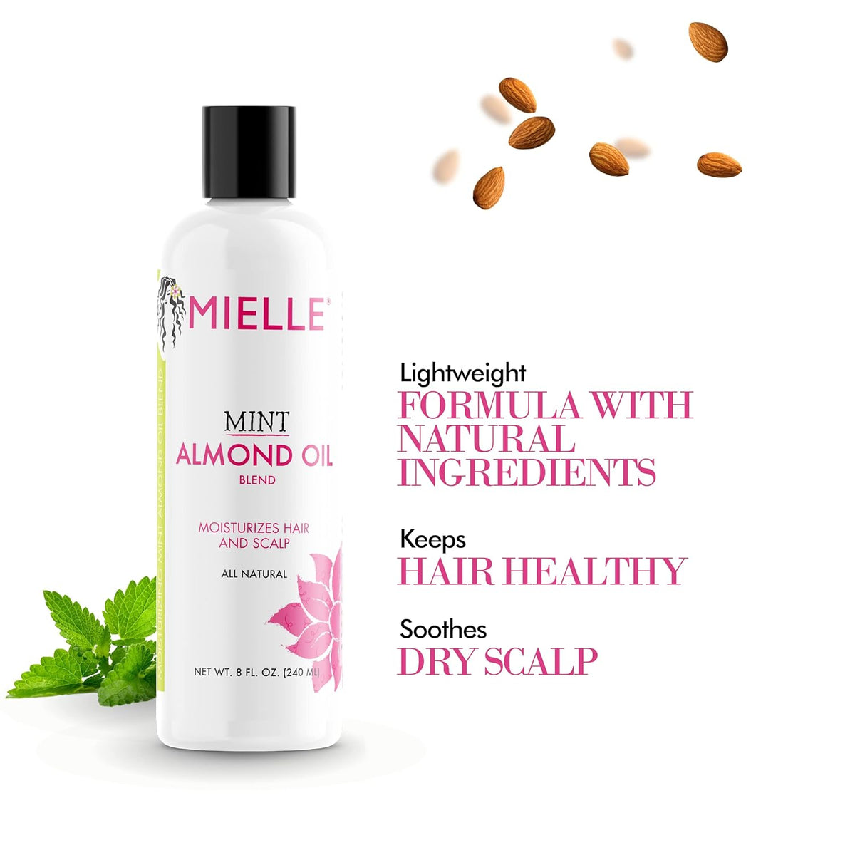 Mint Almond Oil - Lightweight Dry Scalp Oil to Lock in Moisture and Help Encourage Longer, Healthier Hair - Suitable for All Hair Types (8 Fl Oz)