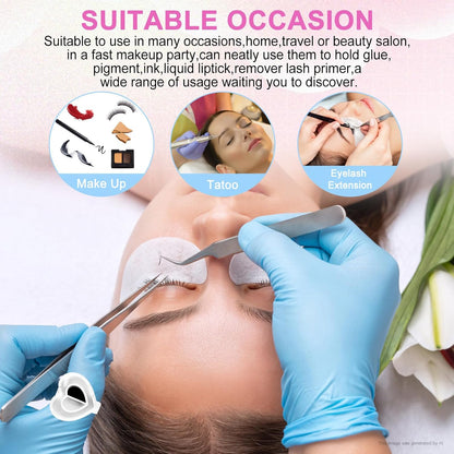 Glue Rings for Eyelash Extensions 100PCS Disposable Rings for Lashes Lovely Heart Shape, Makeup Plastic Nail Art Glue Cups Lash Extension Supplies for Eyelash Extensions White