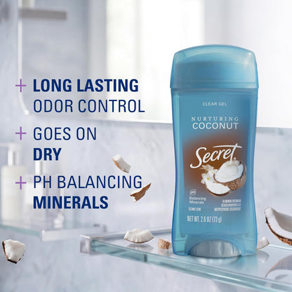 Fresh Antiperspirant Deodorant for Women, 72Hr Breathable Sweat & Odor Protection, Instant Freshness & Gentle, PH Balancing Minerals, Clear Gel, Nurturing Coconut Scent, 2.6 Oz