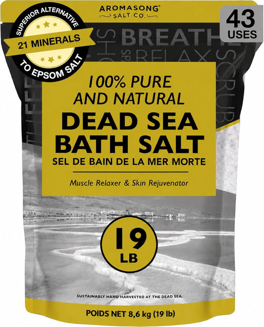 Dead Sea Salt - Spa Bath Salt - 19 Lbs Fine Grain Bulk - 100% Pure - Better Absorbing than Epsom Salt - Soak for Women & Men for Skin Issues and to Relax Tired Muscles - Resealable Pack.