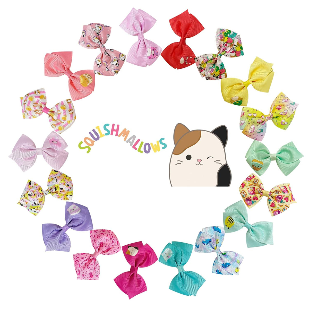 Special Squishmallows Hair Accessories for Girls -18Pc Hair Bow with Aligator Clips, Age 8+