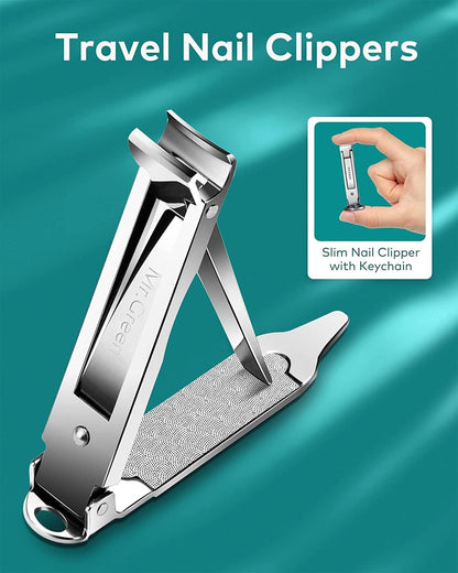 Portable Nail Clippersmedical Grade Stainless Steel Foldable Nail Cutter Ultra Slim Travel Design