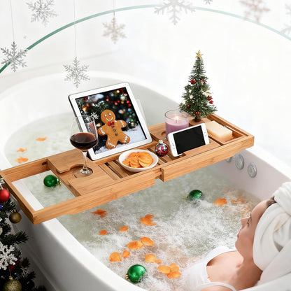 Bamboo Bathtub Caddy Tray for Tub, Adjustable Bath Table