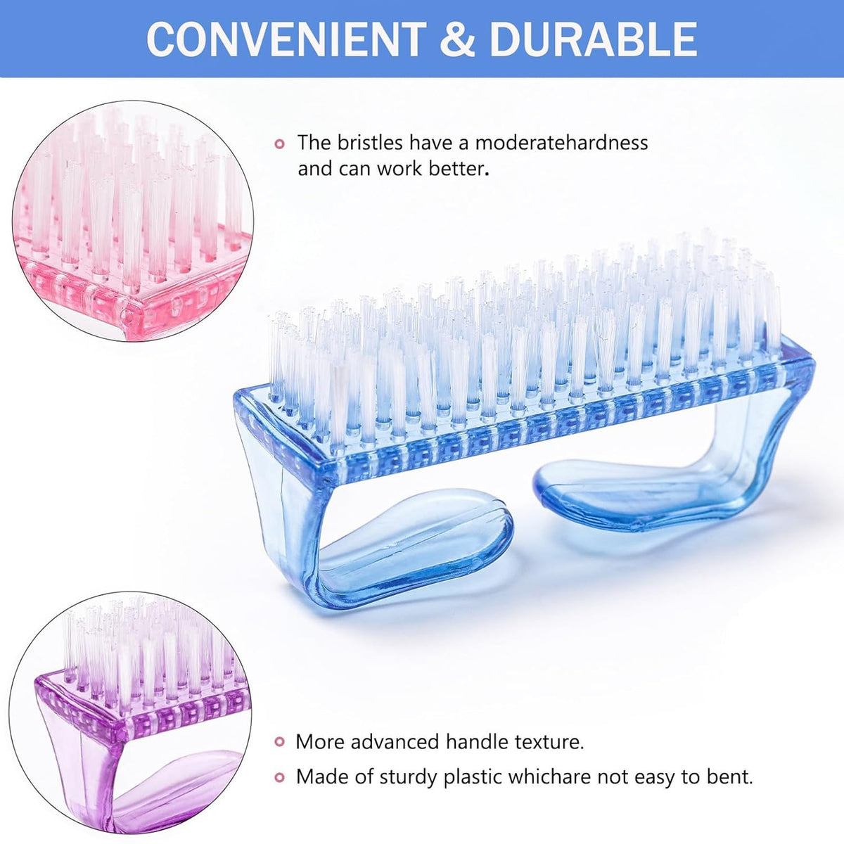 Handle Grip Nail Brush, Hand Fingernail Scrub Cleaning Brushes for Toes and Nails Cleaner, Pedicure Scrubbing Tool Kit for Men and Women 5 Pack (Multicolor)