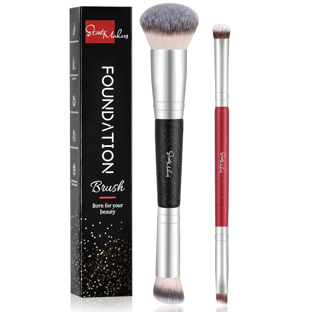 Makeup Brushes Dual-Ended Foundation Brush -  2-In-1 Concealer Brush Face Eyebrow Eyeshadow Brush for Liquid, Powder, Buffing, Blending, Contouring Foundation Make up Brushes(2Pcs)