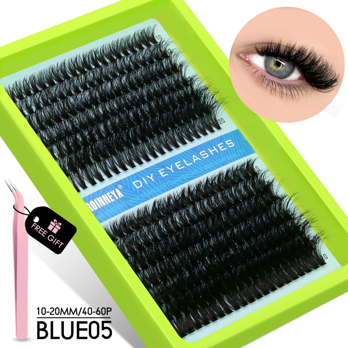GROINNEYA Cluster Lashes Kit Individual Lashes Volume Mixed Tray 3D Faux Mink Lashes Wispy Eyelash Extension Makeup