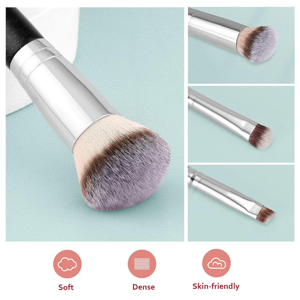 Makeup Brushes Dual-Ended Foundation Brush -  2-In-1 Concealer Brush Face Eyebrow Eyeshadow Brush for Liquid, Powder, Buffing, Blending, Contouring Foundation Make up Brushes(2Pcs)
