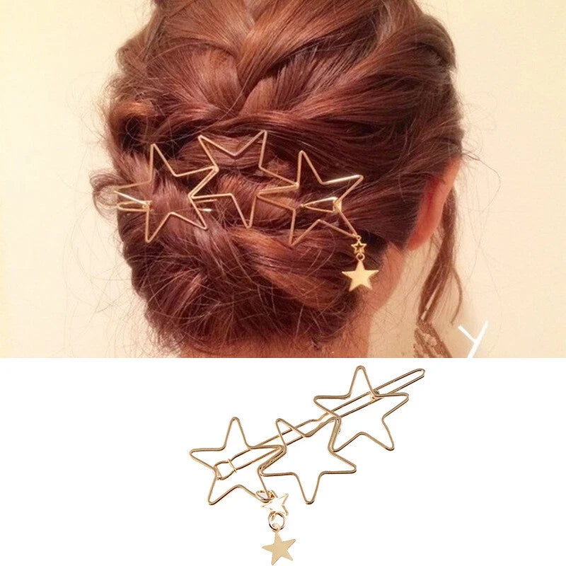 Minimalist Gold Metal Star Hair Clips Barrette Women