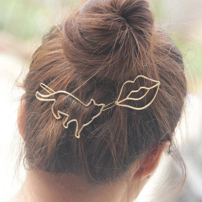 Hair Accessories Minimalist Gold Silver Metal Cat